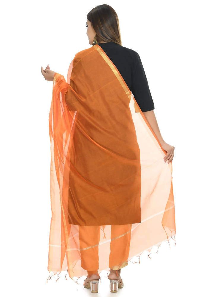 Orange Chanderi Banarasi Piping Dupatta for Ethnic Wear