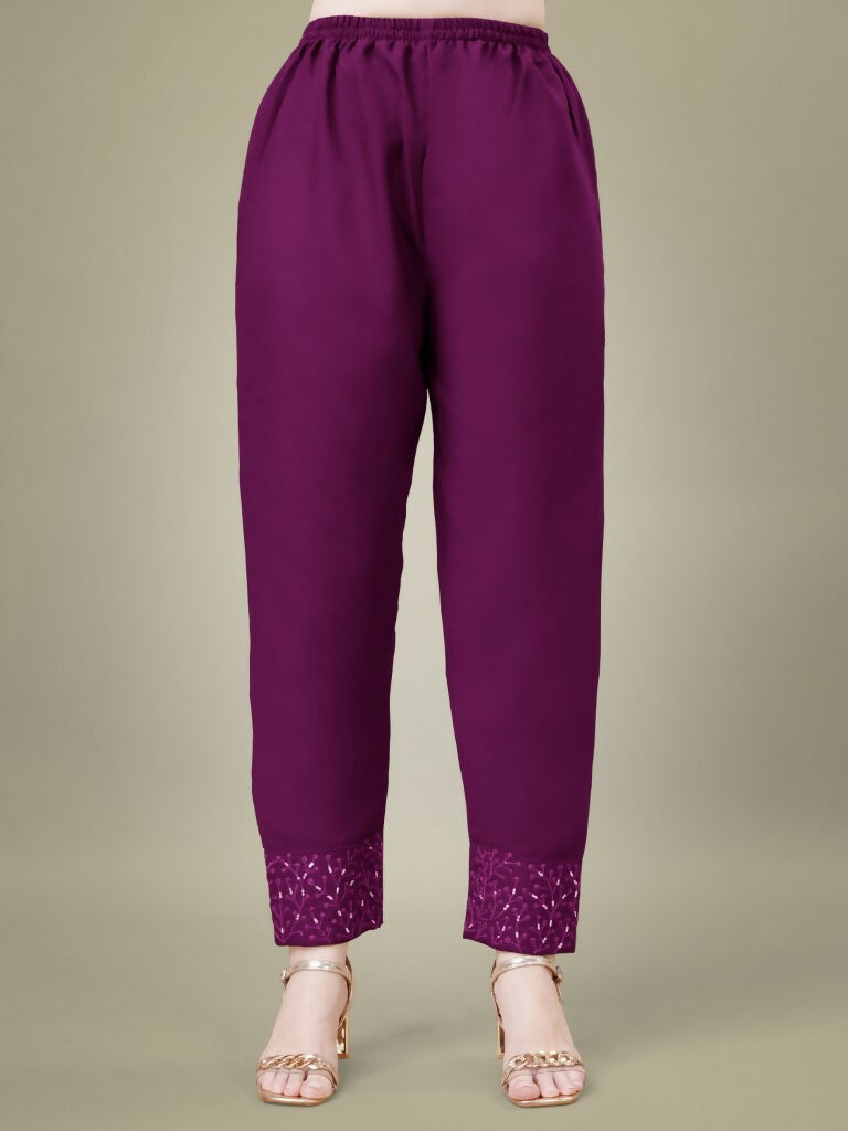 Jyoti Fashion Women's Purple Cotton Blend Embroidery & Sequence work Kurta with Trouser & Dupatta
