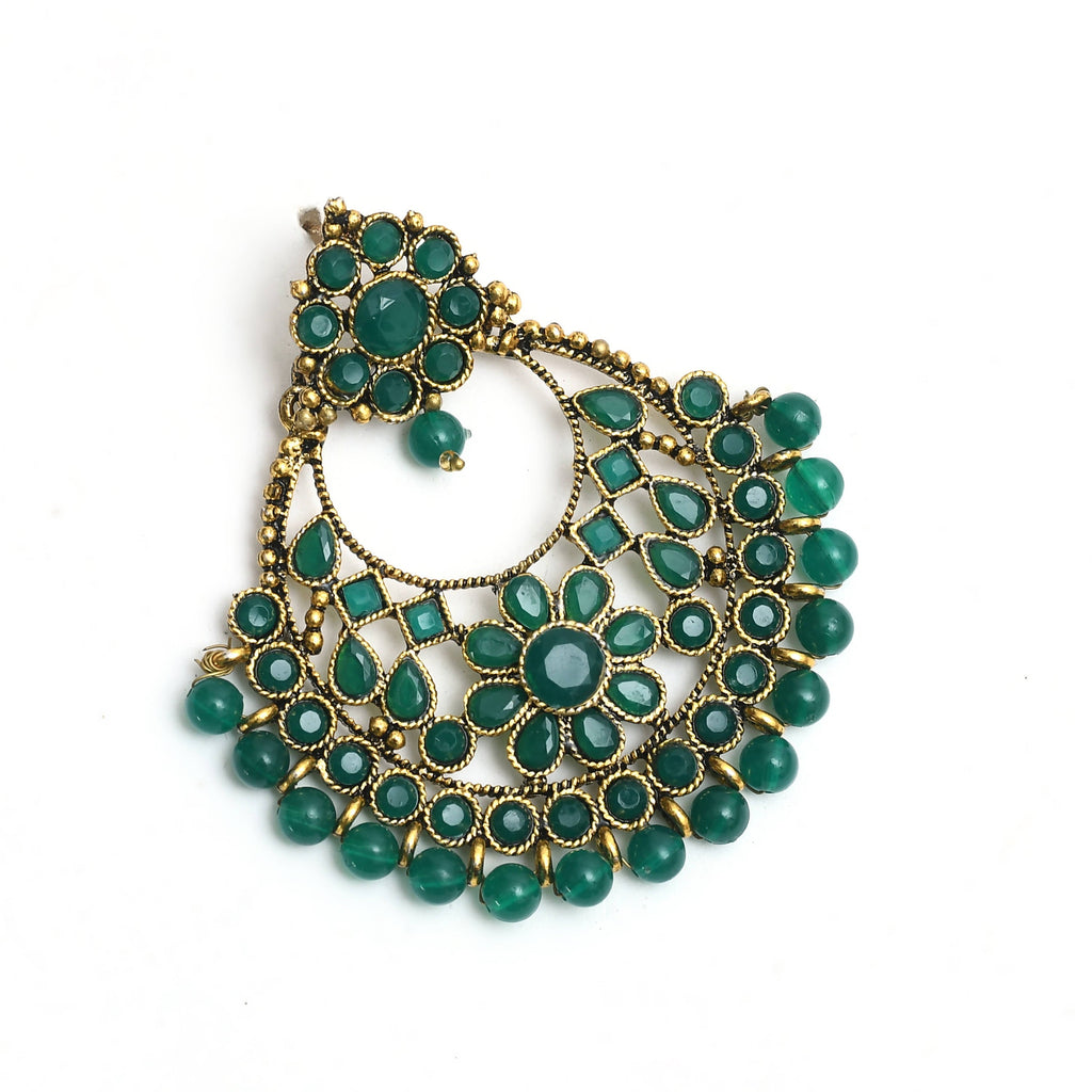 Golden and Green Beaded Earrings for Festive Occasions