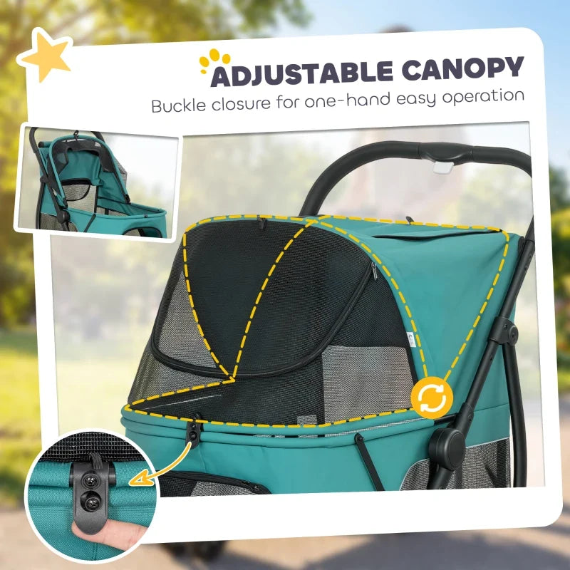 3 Wheel Pet Stroller with Easy One-Click Quick Fold, Mesh Window, Washable Cushion, for Medium Dogs