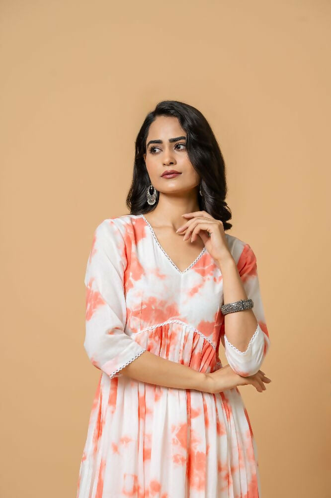 Peach Tie & Dye Kurta Pant Set - Comfortable Cotton Ethnic Wear