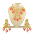 Kundan pearl and pink onyx necklace set with golden finish for ethnic bridal wear
