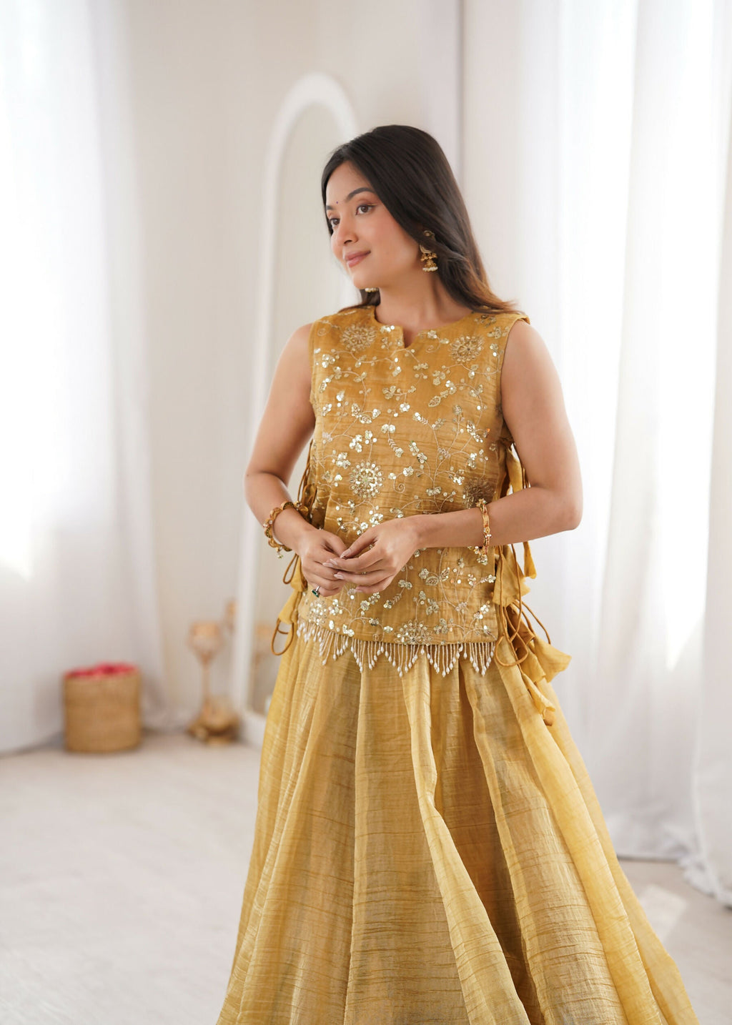 Yellow Salsa Crush Lehenga Choli with Matching Koti