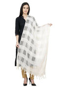 Mominos Fashion Moeza white cotton dupatta with self-work window pattern