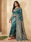 Beautiful sea green silk blend saree with matching blouse.