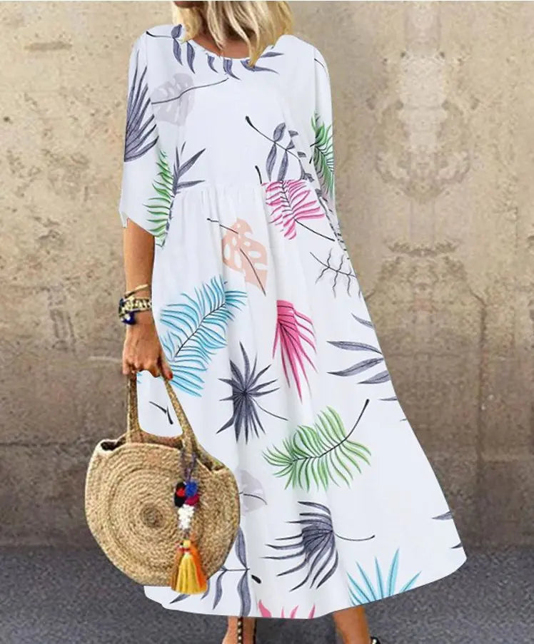 Women's Printed Round Neck Midi Dress in Tropical and Geo Prints - Image 10