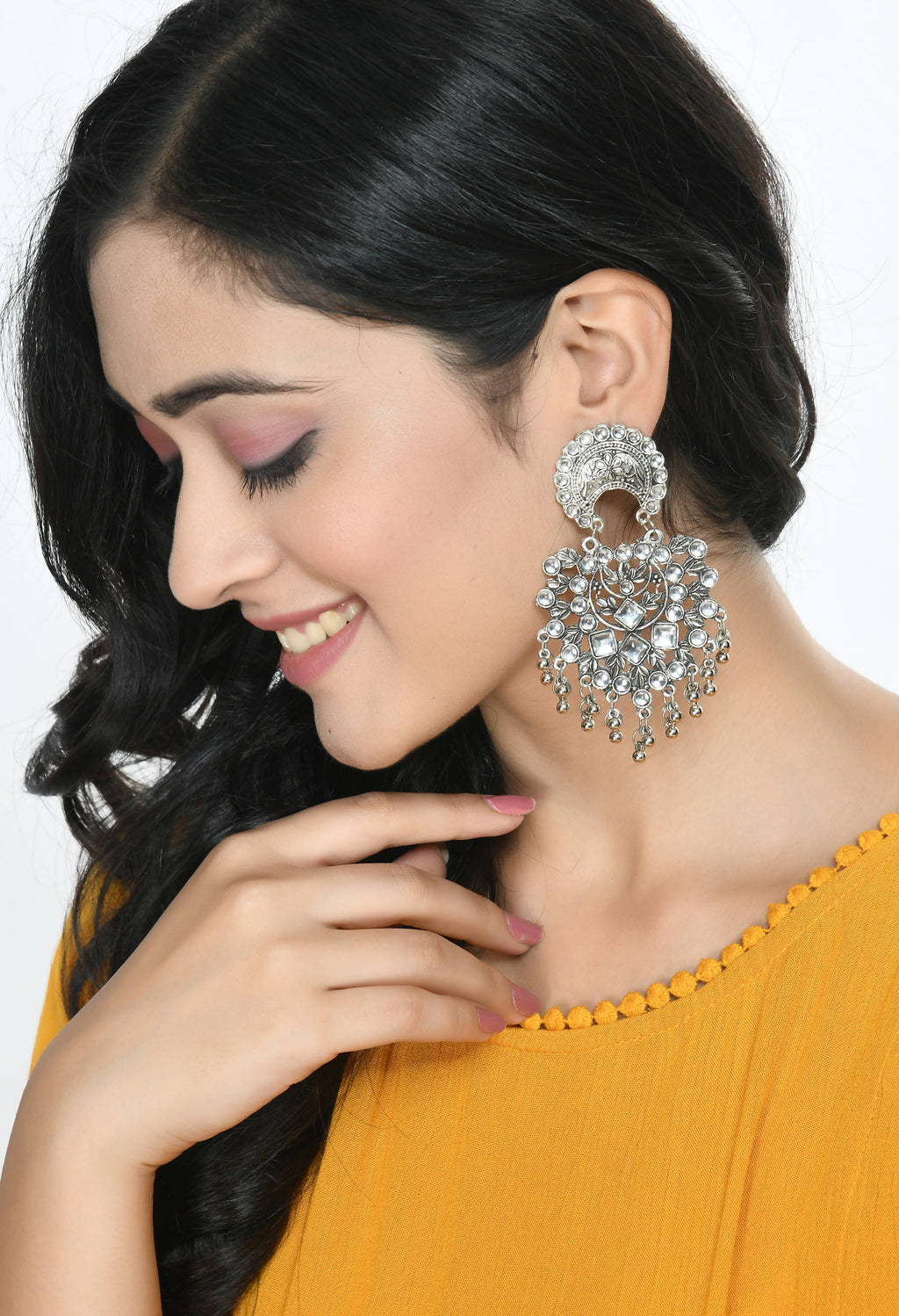 Silver Base Kundan Earrings for Elegant Ethnic Jewelry Lovers