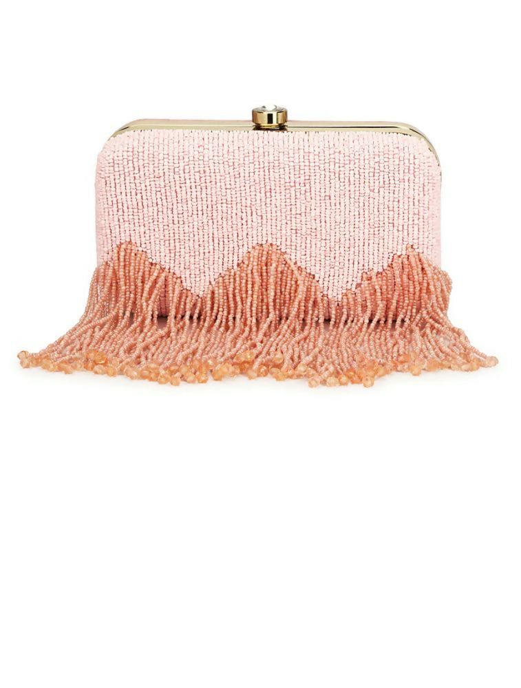 Elegant peach embellished box clutch for formal events