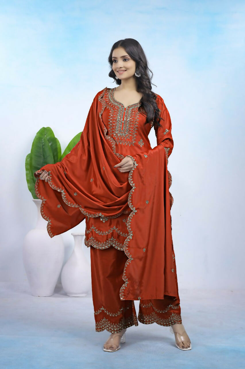 Maroon Crepe Embroidered Sharara Set - Elegant Ethnic Wear