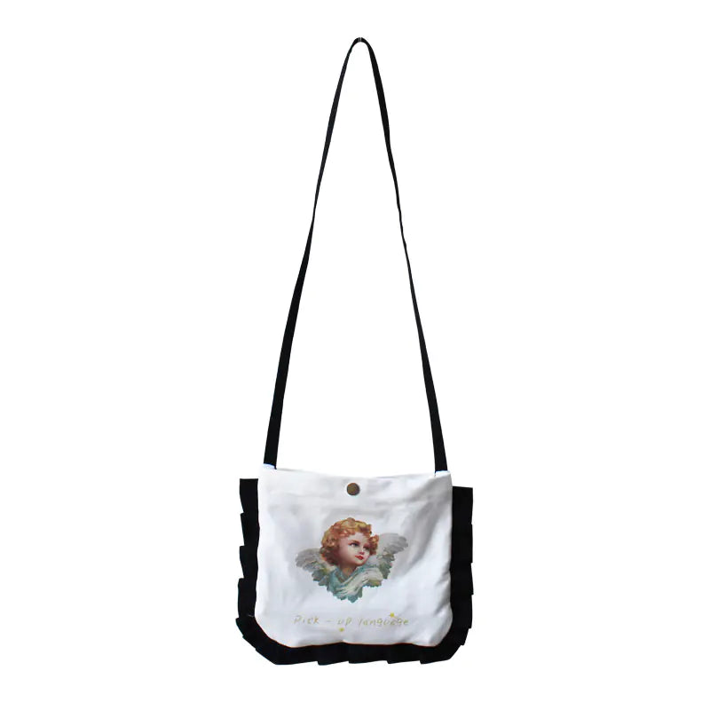 Mini Crossbody Coin Purse with Angel Print and Ruffles
