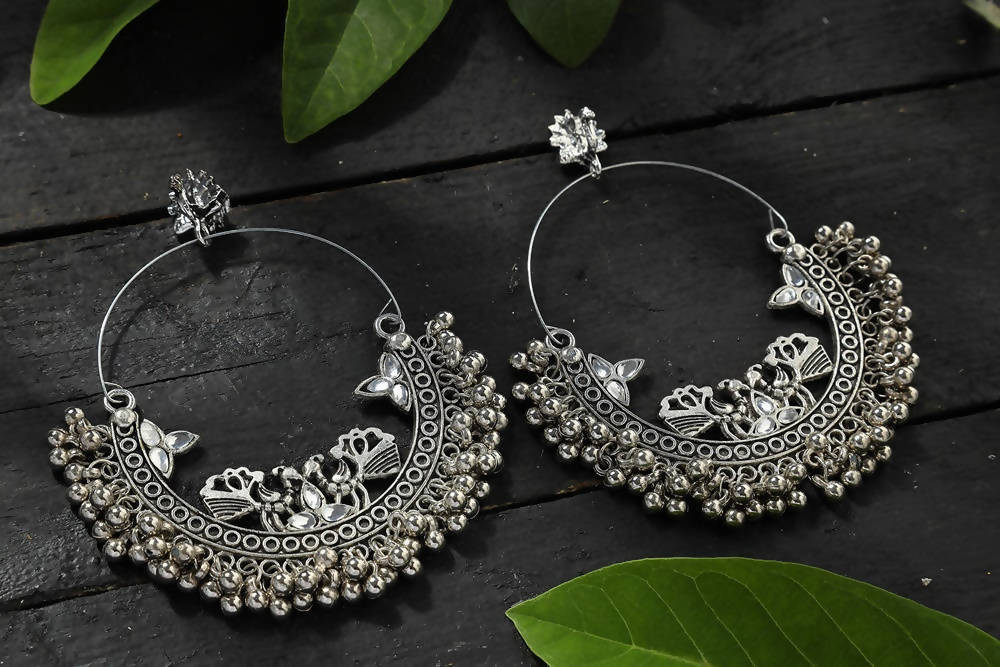 Silver Peacock Design Chandbali Earrings for Traditional Looks