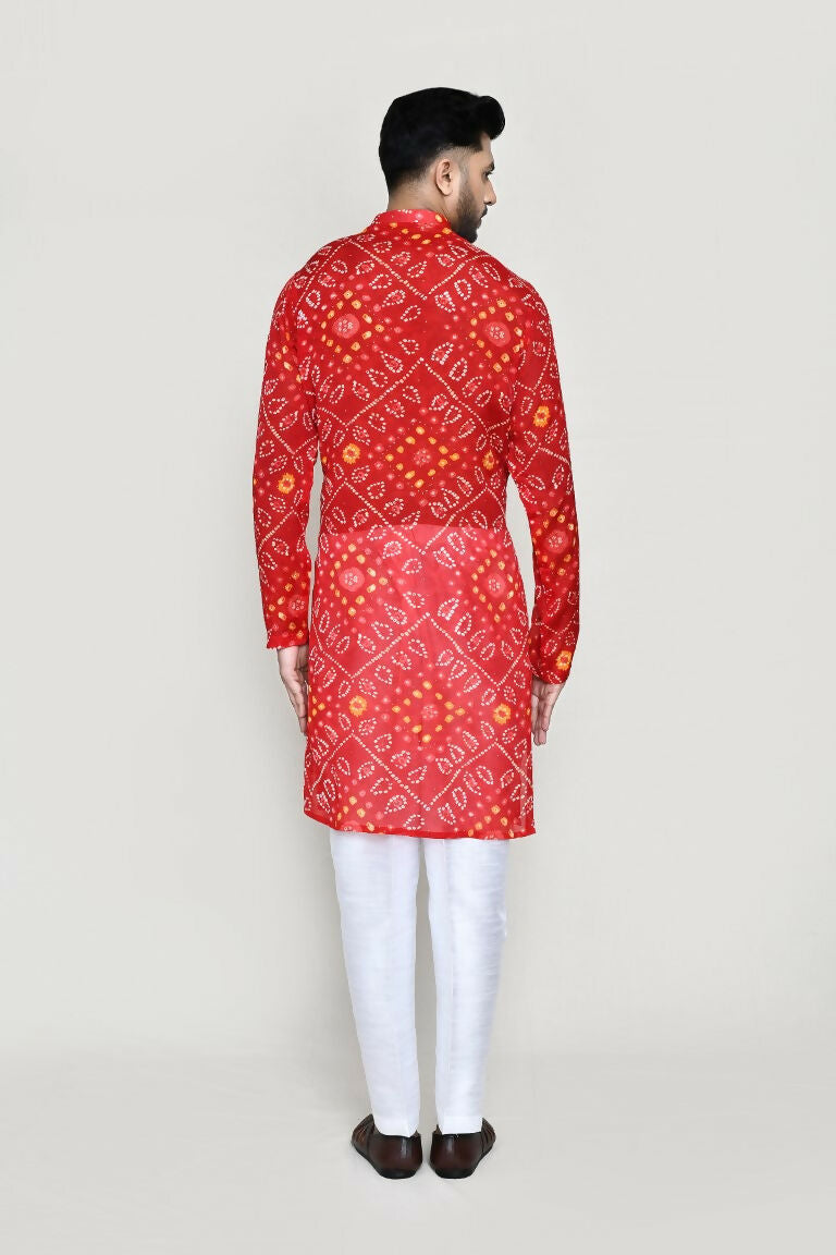 Red Georgette Kurta with Straight Fit Pants Set