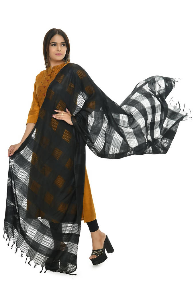 Black Window Pattern Cotton Dupatta - Lightweight & Versatile