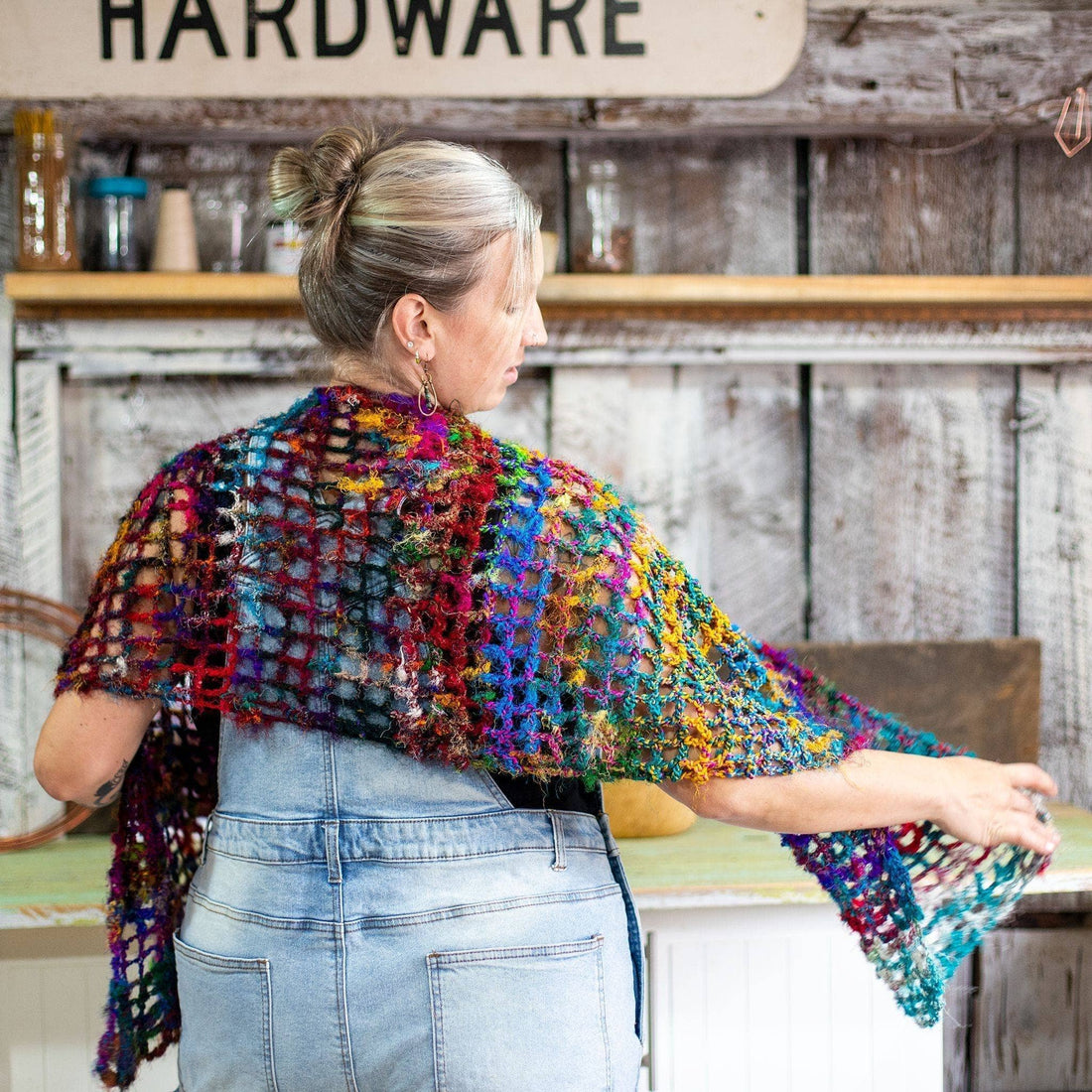 QuadraMesh Crochet Shawl featuring an airy, lightweight mesh stitch pattern