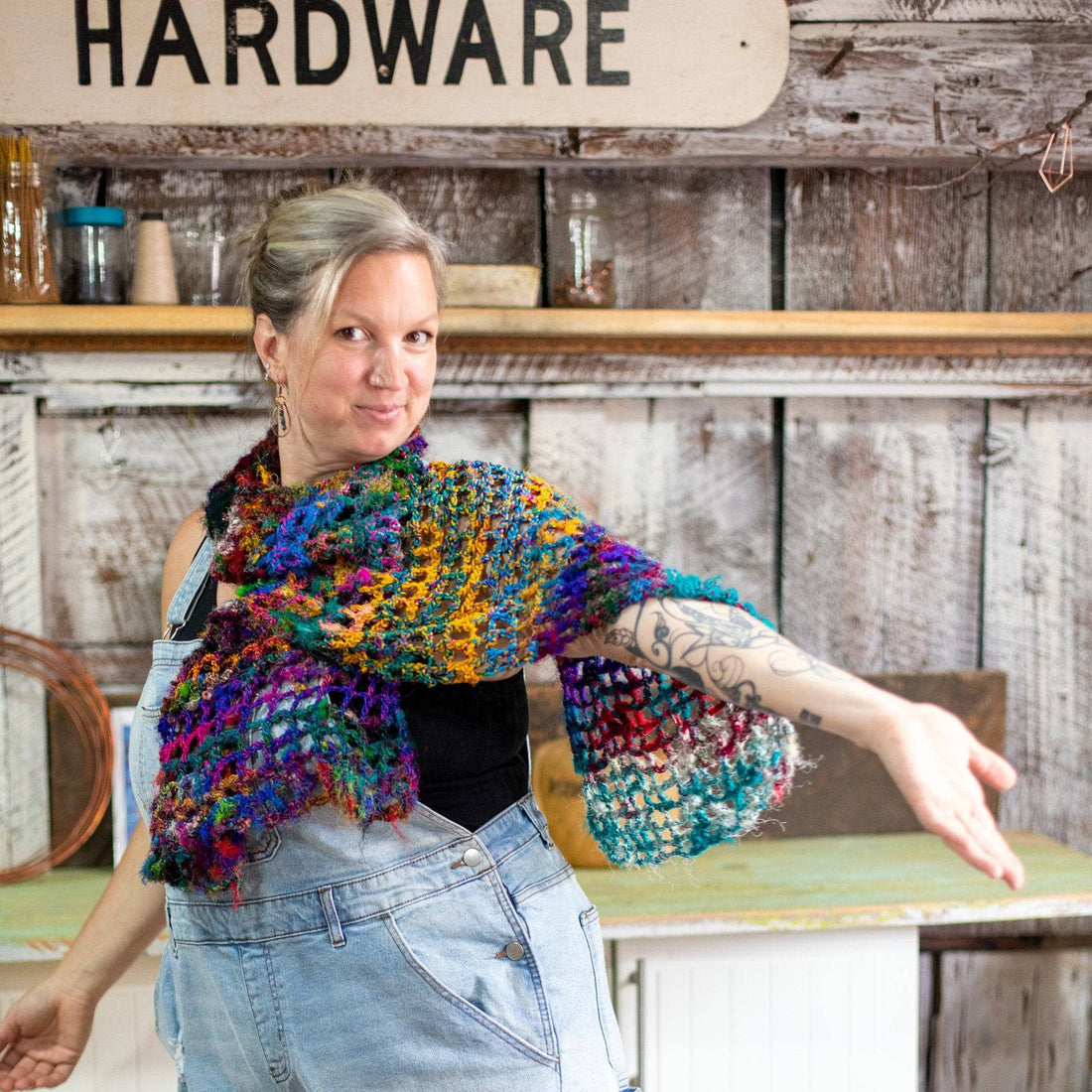 QuadraMesh Easy Crochet Shawl DIY Kit with Hand Spun Silk Yarn