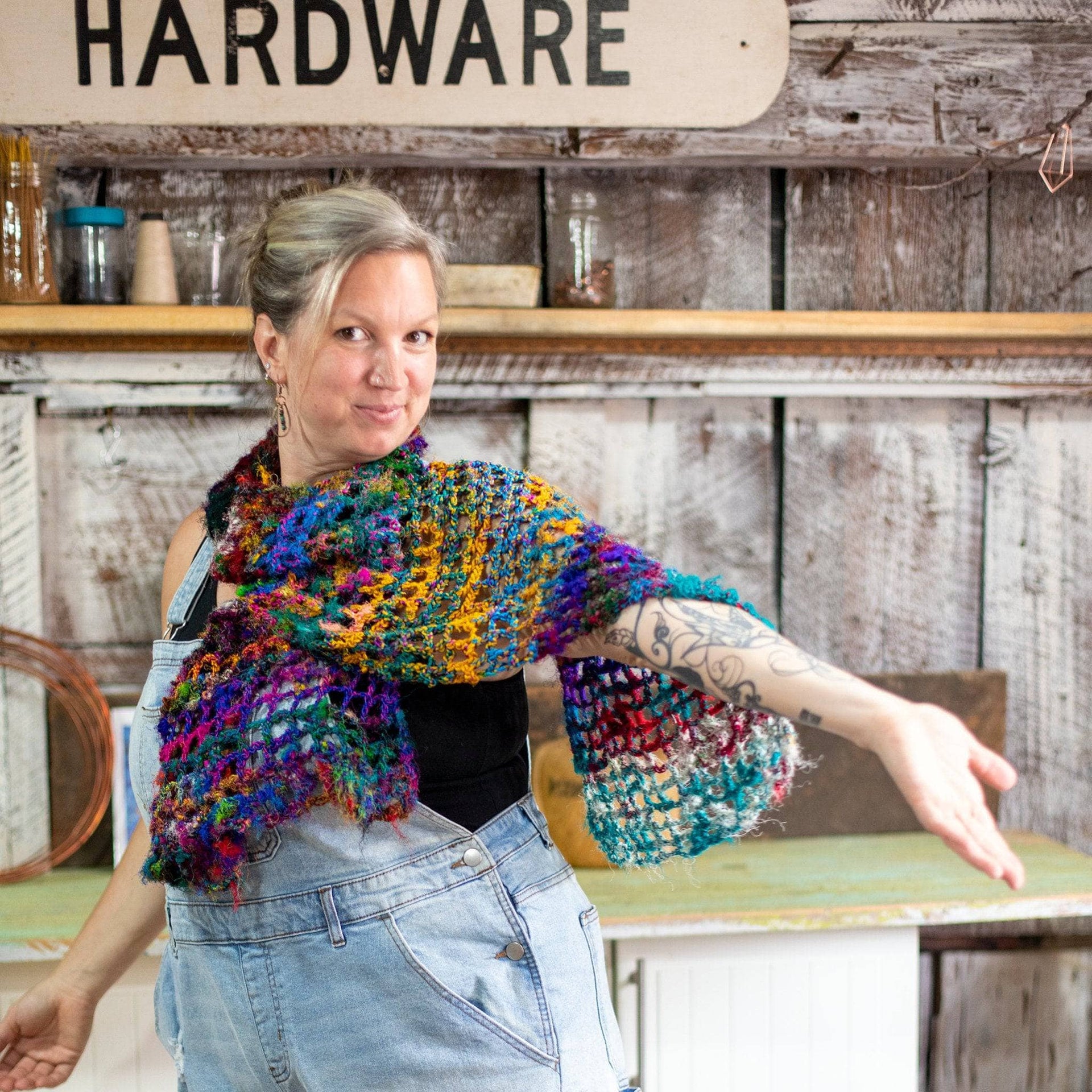 QuadraMesh Easy Crochet Shawl DIY Kit with Hand Spun Silk Yarn
