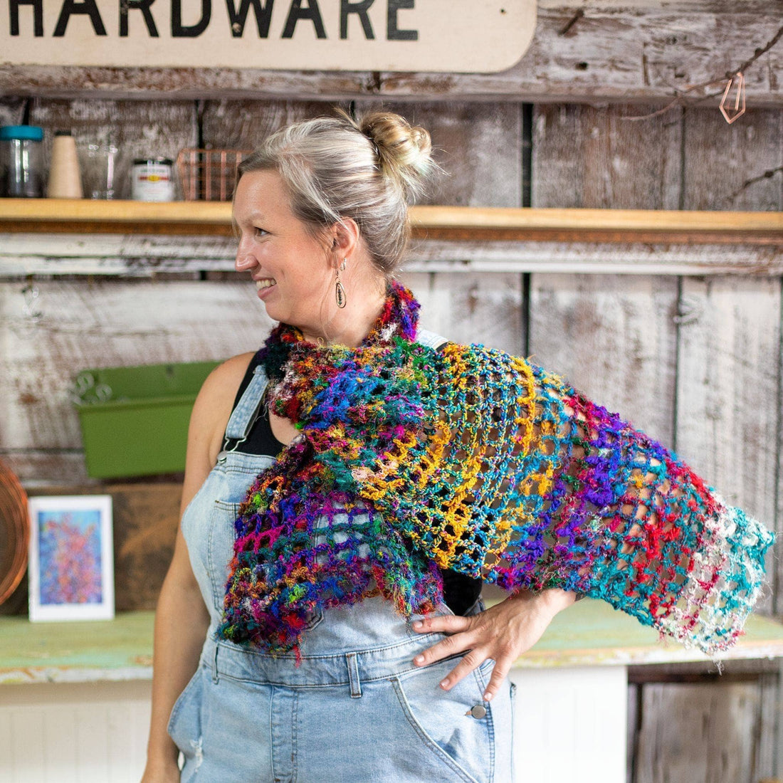 QuadraMesh Easy Crochet Shawl DIY Kit with Hand Spun Silk Yarn