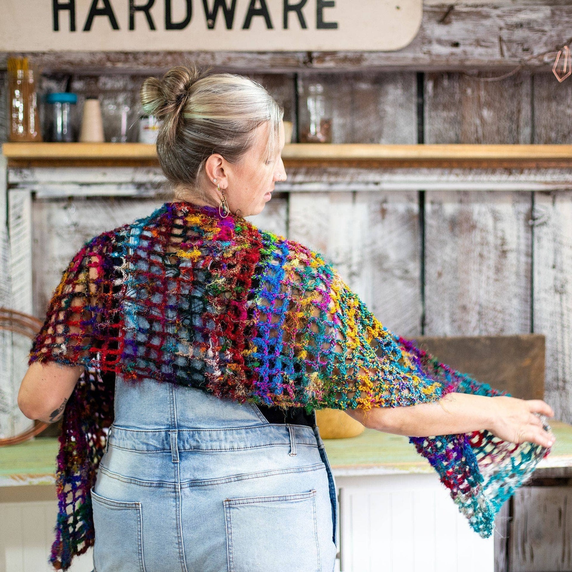 QuadraMesh Easy Crochet Shawl DIY Kit with Hand Spun Silk Yarn