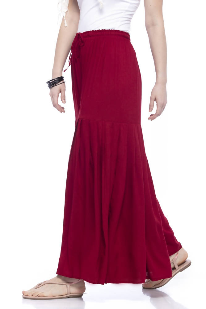Maroon Flared Palazzo Pants in Breathable Rayon Cotton