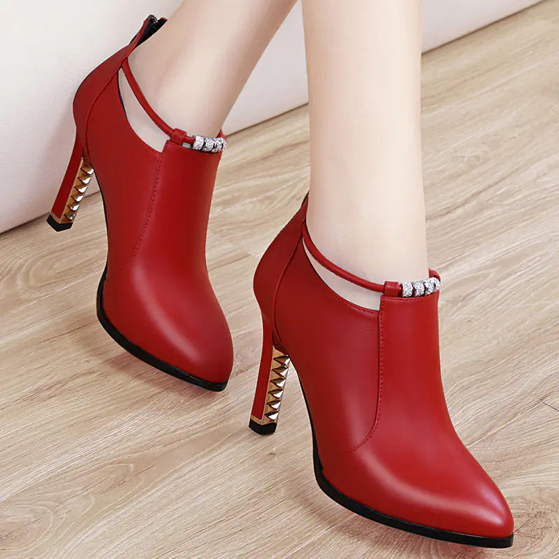 Women's Korean Style Pointed Toe Heels with Decorative Studded Heel - Image 6