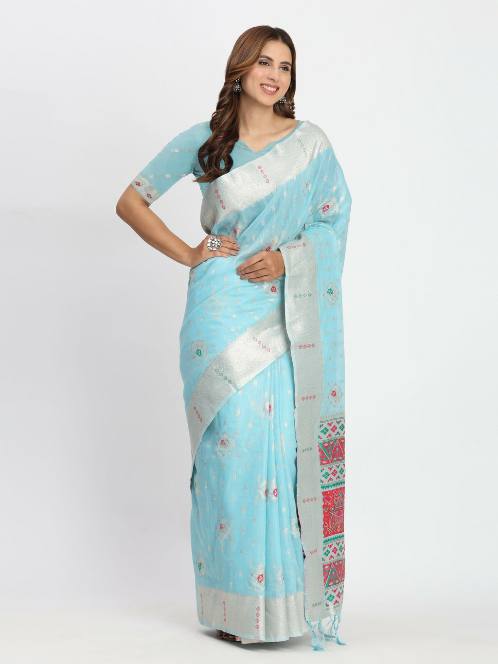 Shree Shyam Fashion Linen Cotton Sky Blue Saree