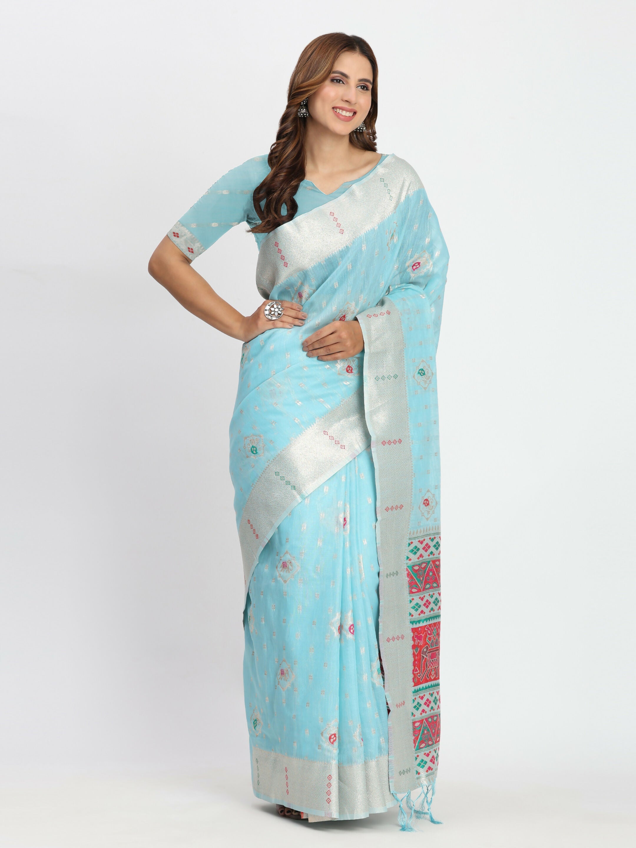 Shree Shyam Fashion Linen Cotton Sky Blue Saree