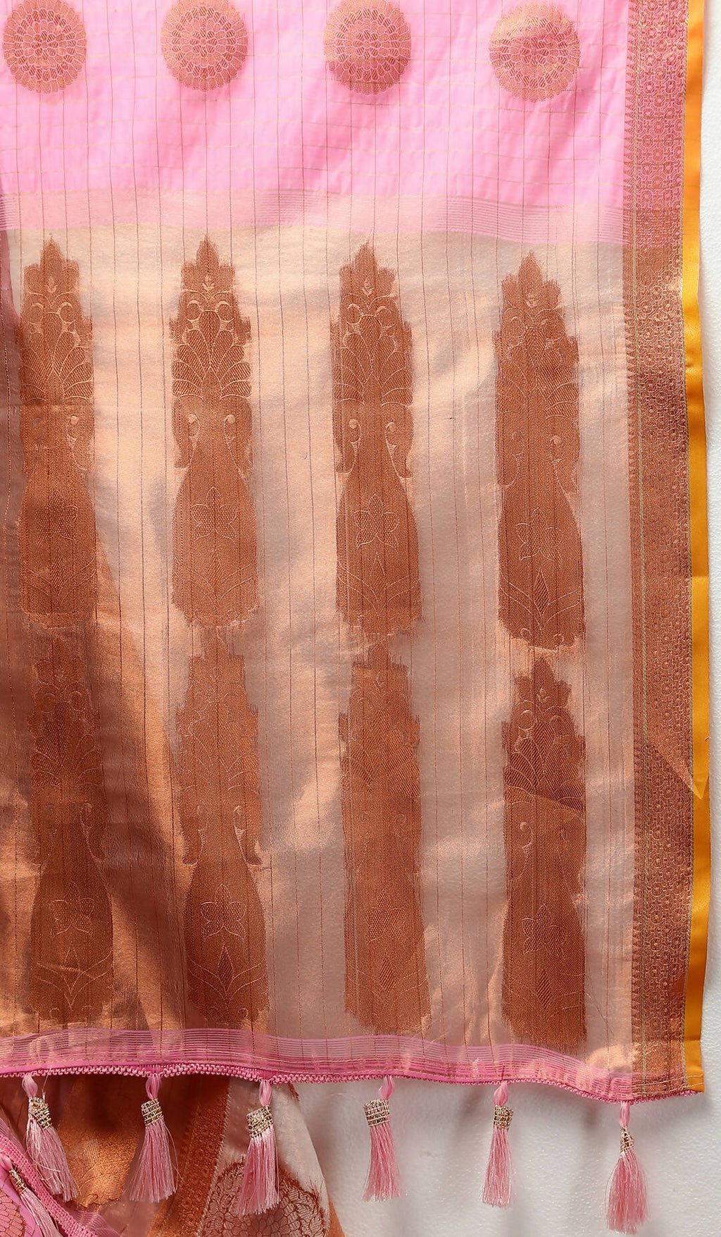 Pink Cotton Saree with Traditional Woven Zari Design