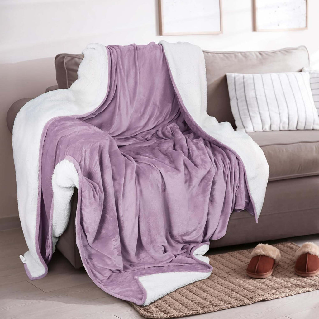 White Velvet Plush Sherpa Reversible Bed Blanket Ultra Soft