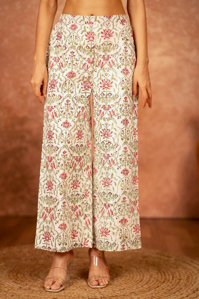 Green & Pink Hand Block Printed Cotton Suit Set for Women