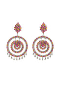 Pink and orange circular Kundan earrings for festive ethnic wear