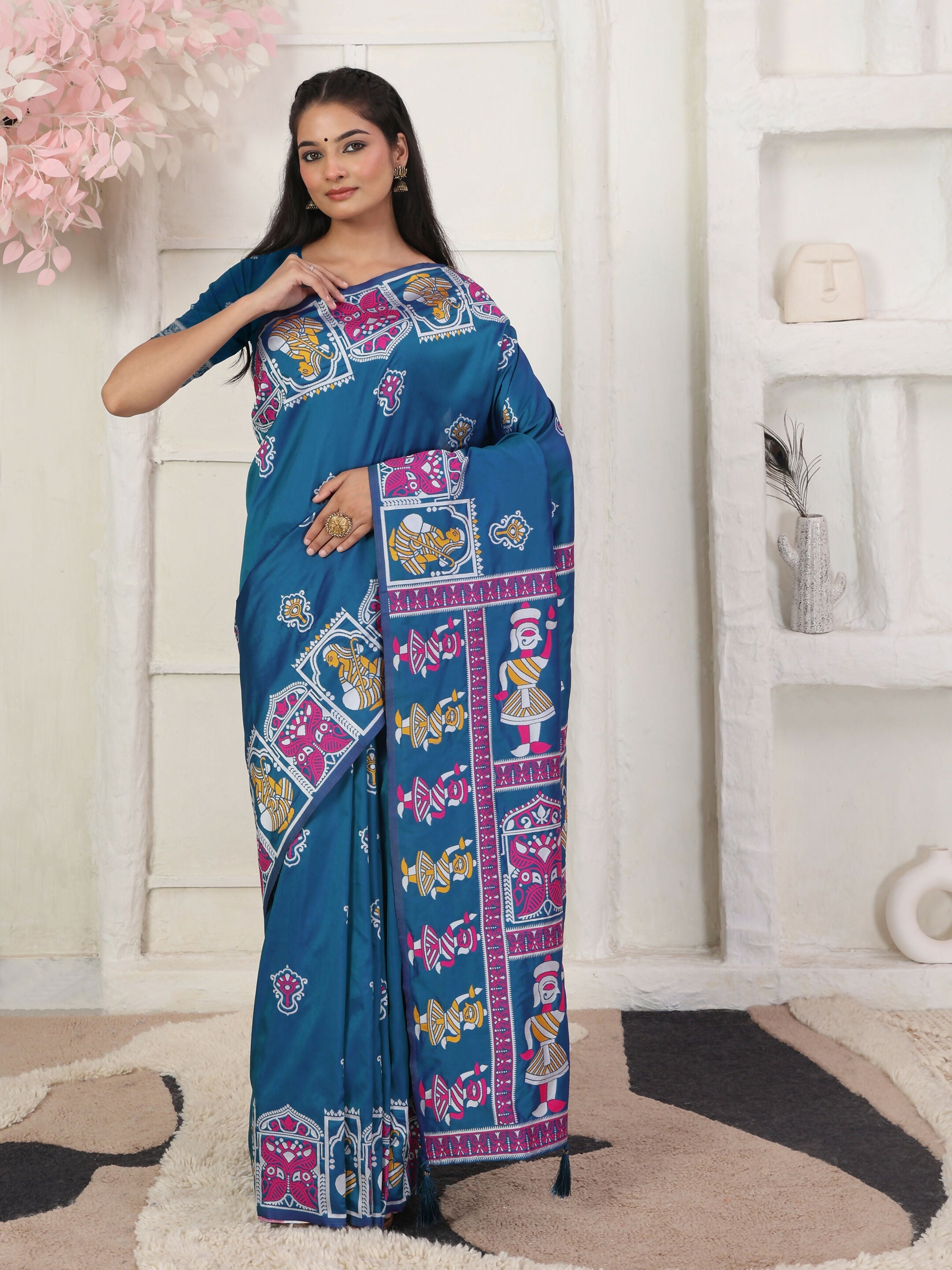 Shree Shyam Fashion Silk Blend Teal Blue Saree