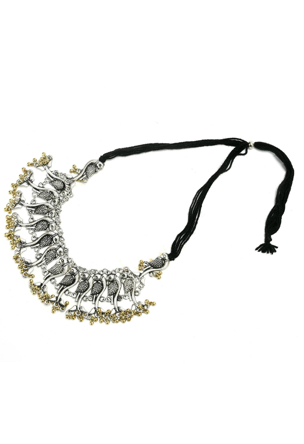 Oxidised Silver-Plated Peacock Choker Necklace for Ethnic Wear