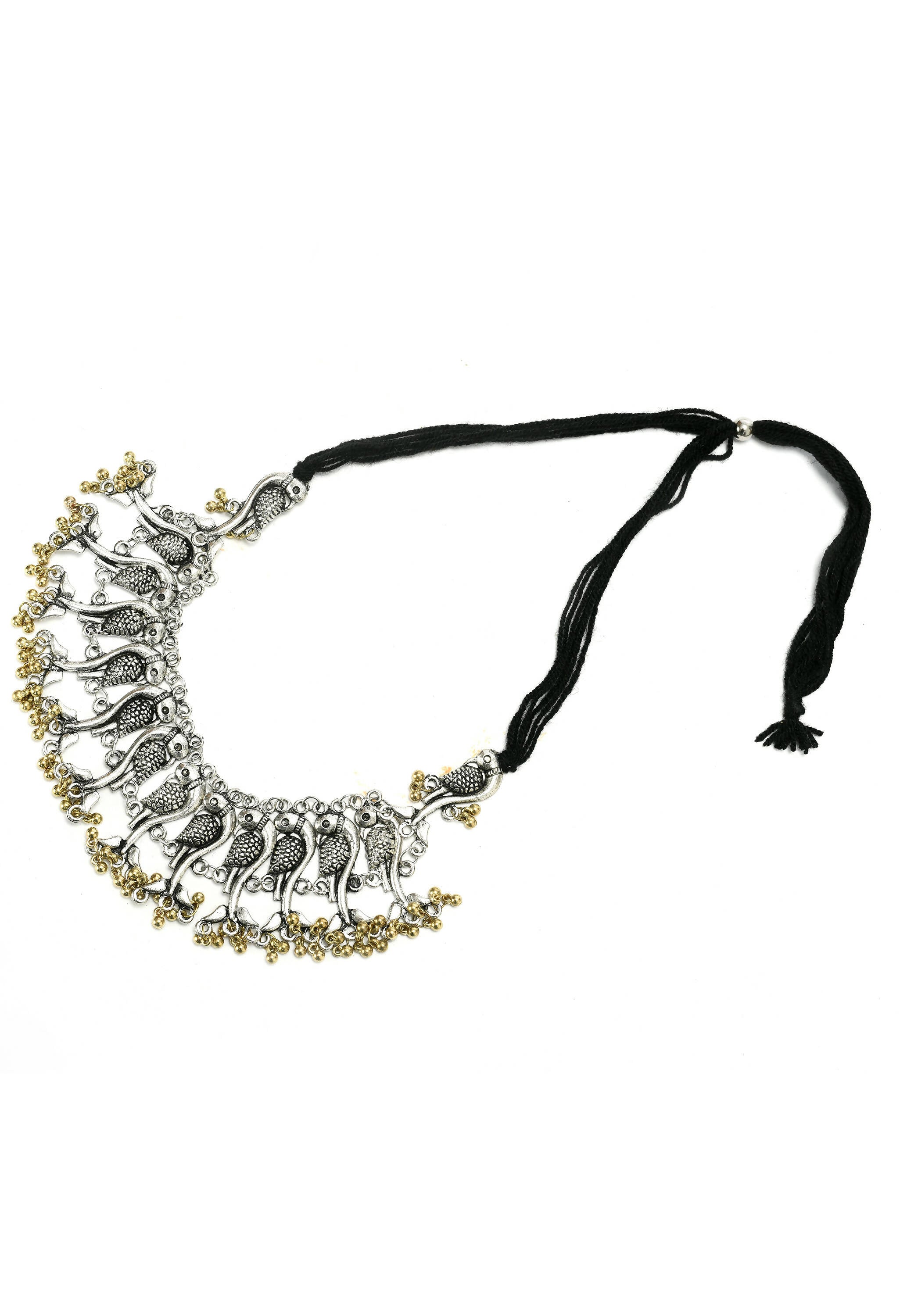 Oxidised Silver-Plated Peacock Choker Necklace for Ethnic Wear
