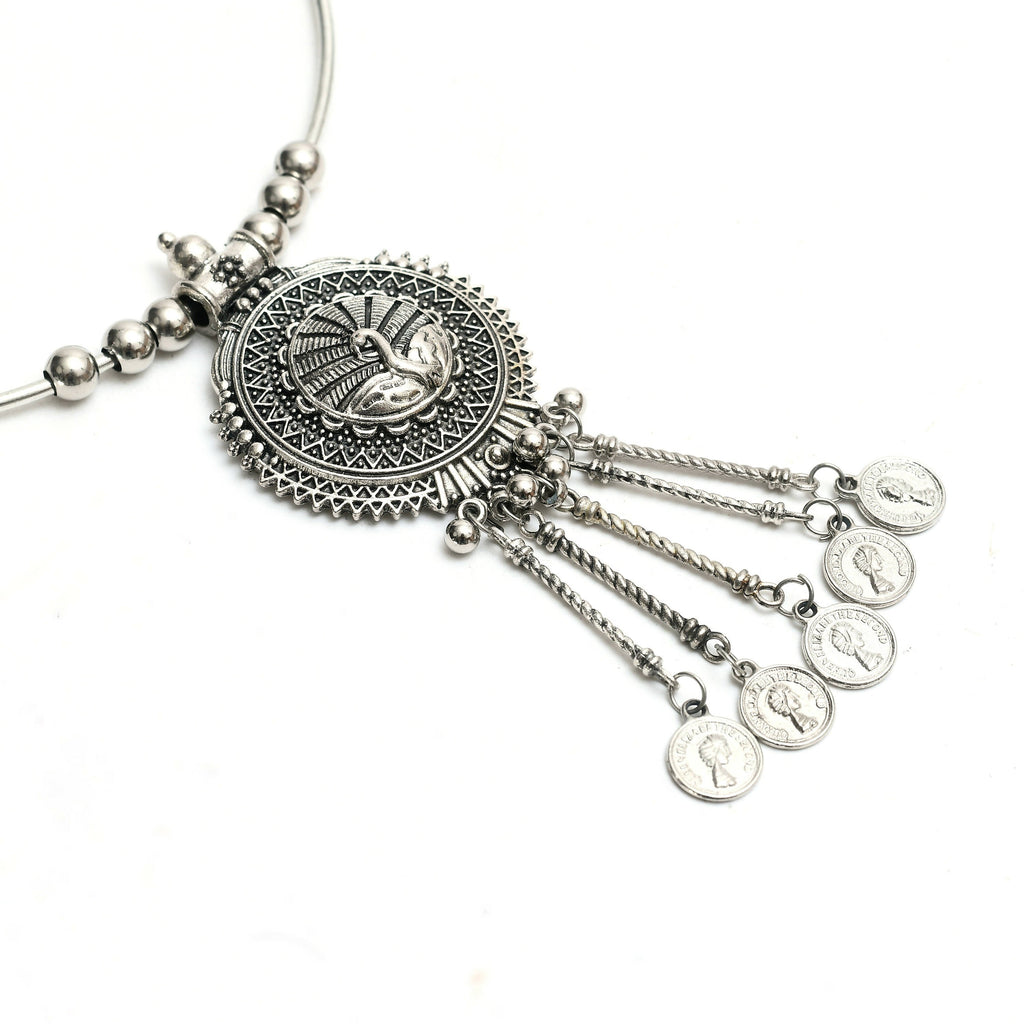 Hasli Design Oxidised Silver-Plated Choker Necklace