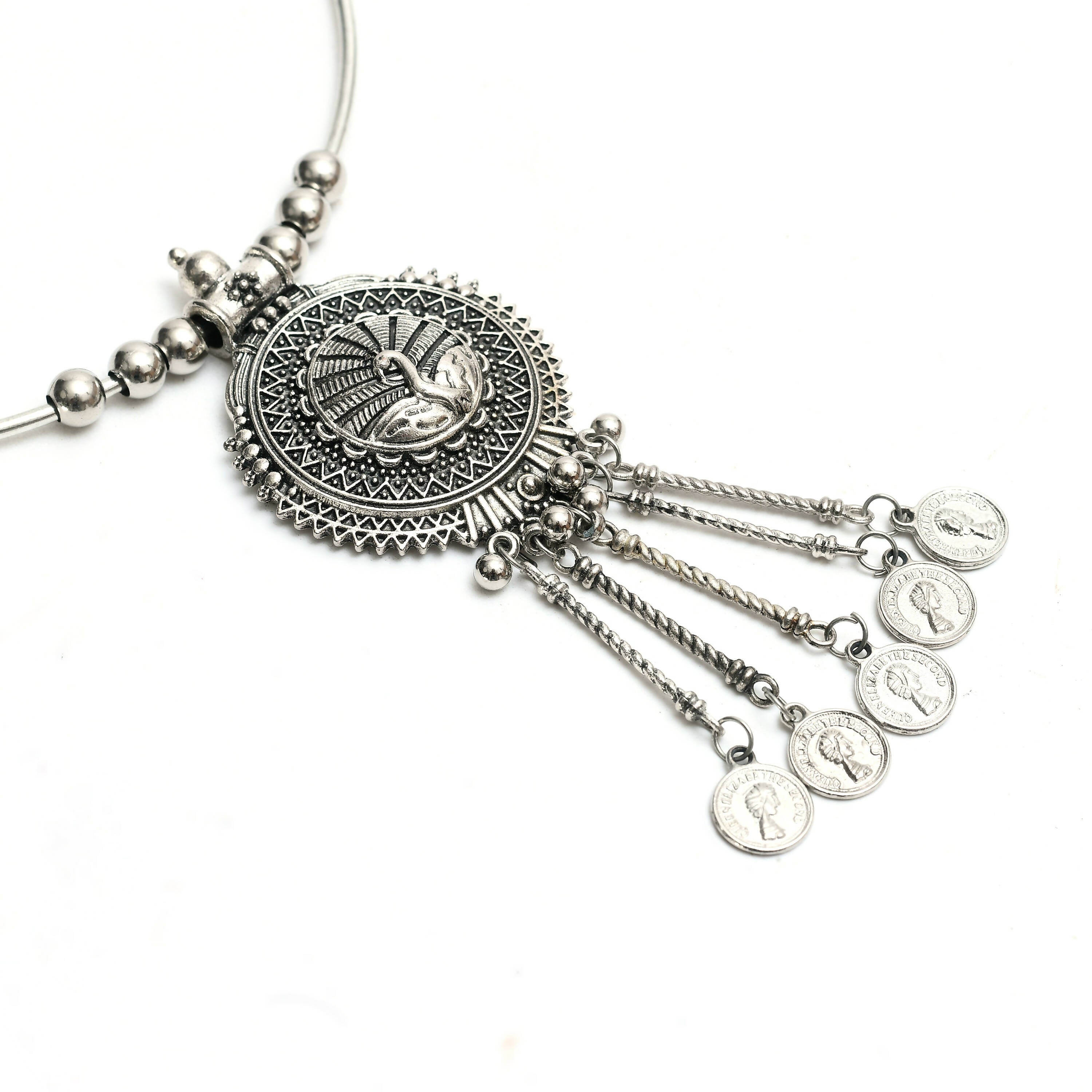 Hasli Design Oxidised Silver-Plated Choker Necklace