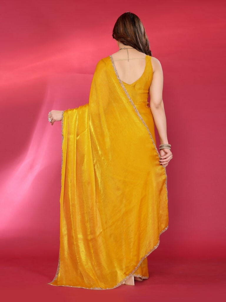 Yellow Jimmy Choo Fabric Saree with Work Lace Border