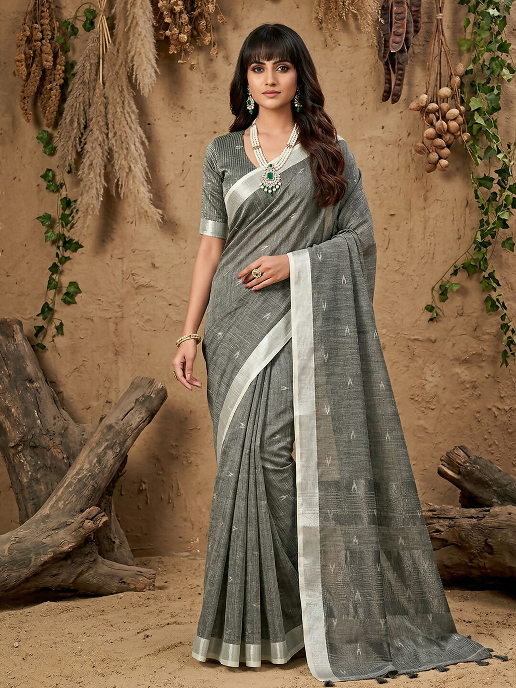 Classic Gray Linen Cotton Saree for a Minimalist Look