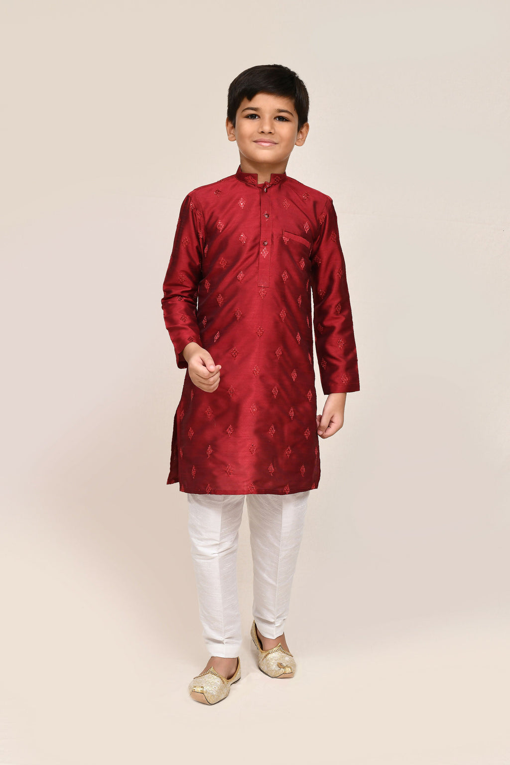 Maroon Silk Kurta with Straight Fit Pants Set