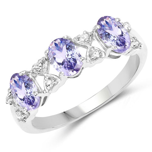 1.40 Carat Genuine Tanzanite and White Topaz .925 Sterling Silver Ring