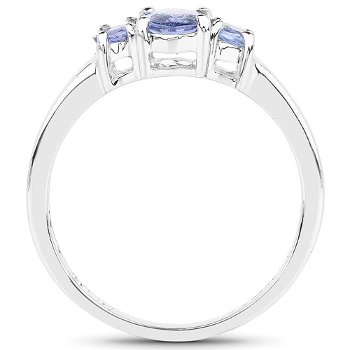0.95 Carat Genuine Tanzanite .925 Sterling Silver Ring