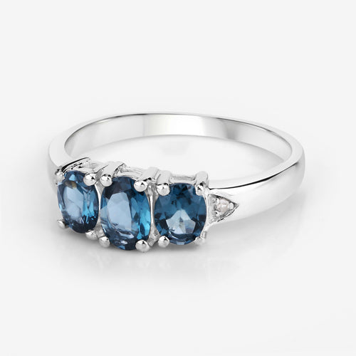 1.35 Carat Genuine London Blue Topaz and White Diamond .925 Sterling Silver Ring