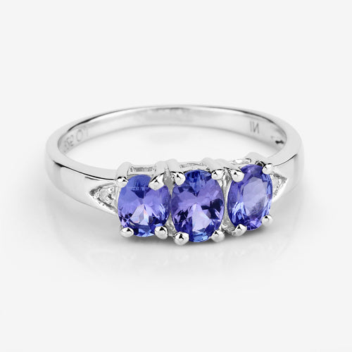 1.11 Carat Genuine Tanzanite and White Diamond .925 Sterling Silver Ring