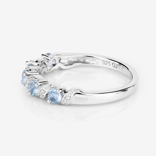 0.54 Carat Genuine Aquamarine and White Topaz .925 Sterling Silver Ring