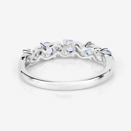 0.54 Carat Genuine Aquamarine and White Topaz .925 Sterling Silver Ring