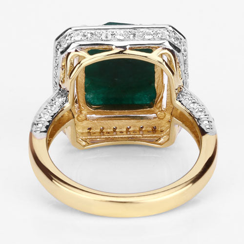 5.18 Carat Dyed Emerald and White Topaz .925 Sterling Silver Ring