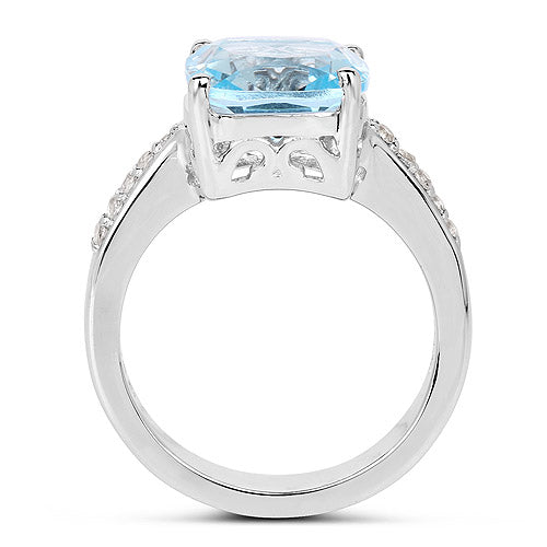4.62 Carat Genuine Blue Topaz and White Topaz .925 Sterling Silver Ring