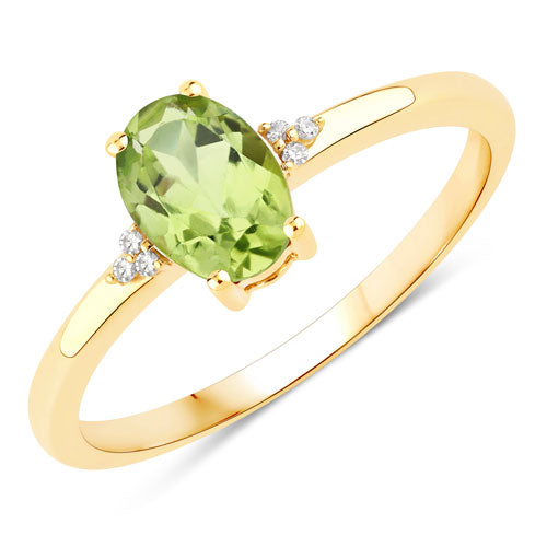 0.85 Carat Genuine Peridot and White Diamond 10K Yellow Gold Ring