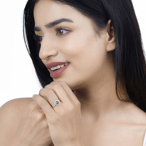 0.72 Carat Genuine Blue Sapphire and White Diamond 14K White Gold Ring