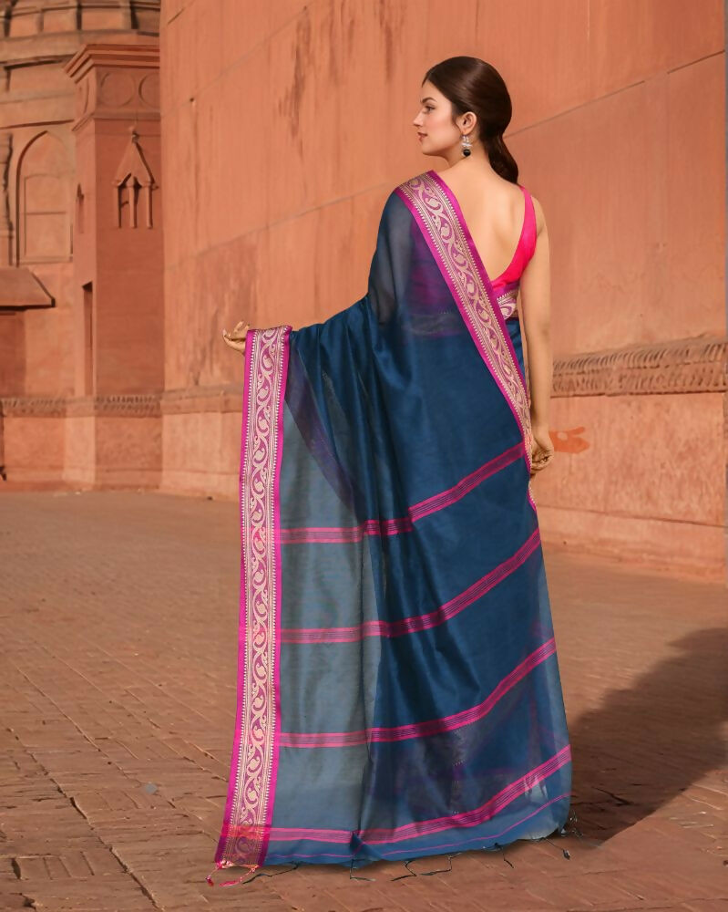 Blue & Pink Trendy Cotton Saree for Women