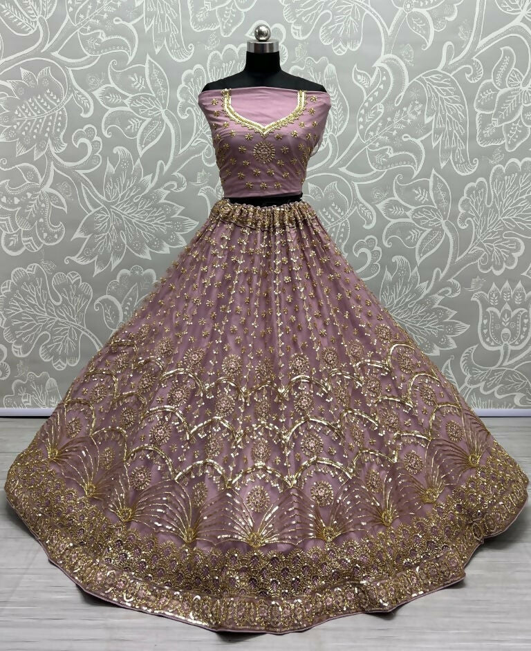 Women's Pyazi Bridal Net Sequins Embroidered Wedding Lehenga Choli